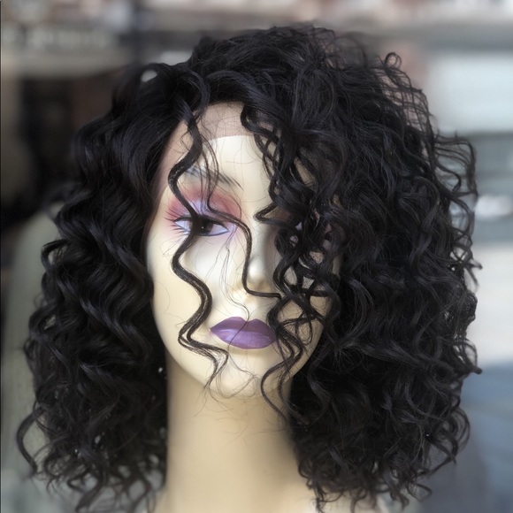 Off black curly 6X6 FreePart Bob Lacefront Wig main image 3